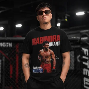 Model wearing the official Bajhang Ko Baagh Rabindra Dhant t-shirt